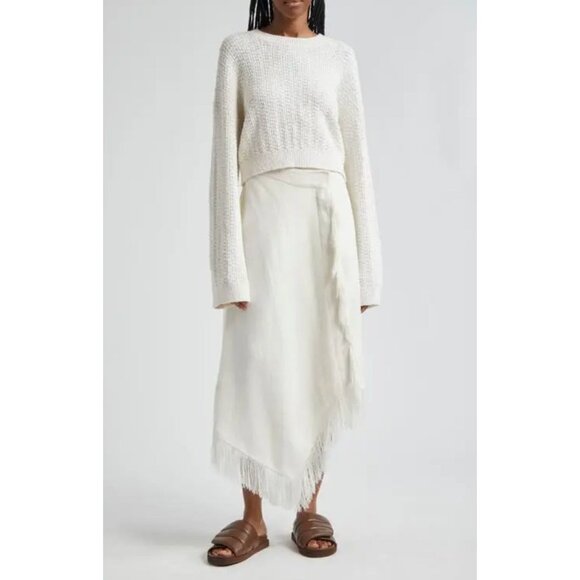 A.L.C. Amelie Linen Blend Fringe Asymmetric Hem Midi Skirt Size 2 NWT - Picture 1 of 8